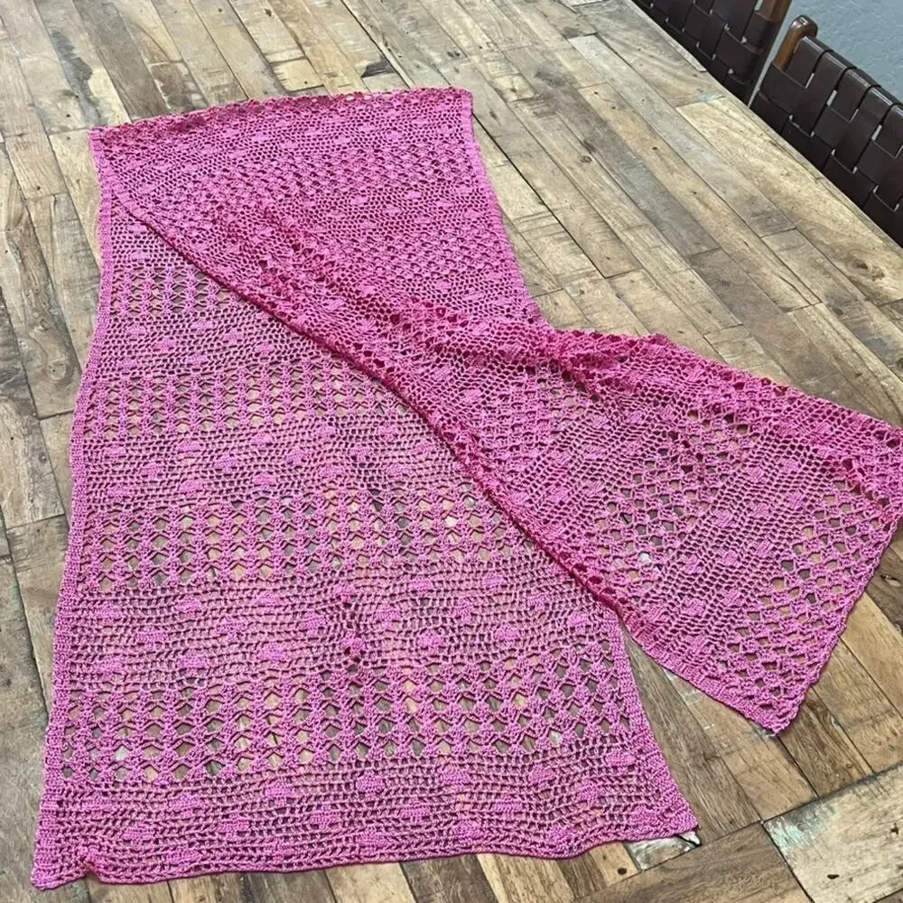 Crochet Table Runner Pink Rectangle Kitchen Dining Decoration 18x78